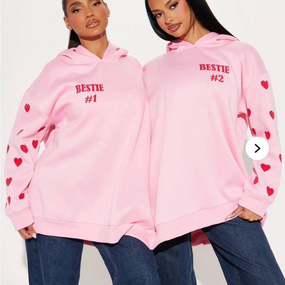 Fashion Nova Pink Bestie Heart Hoodie